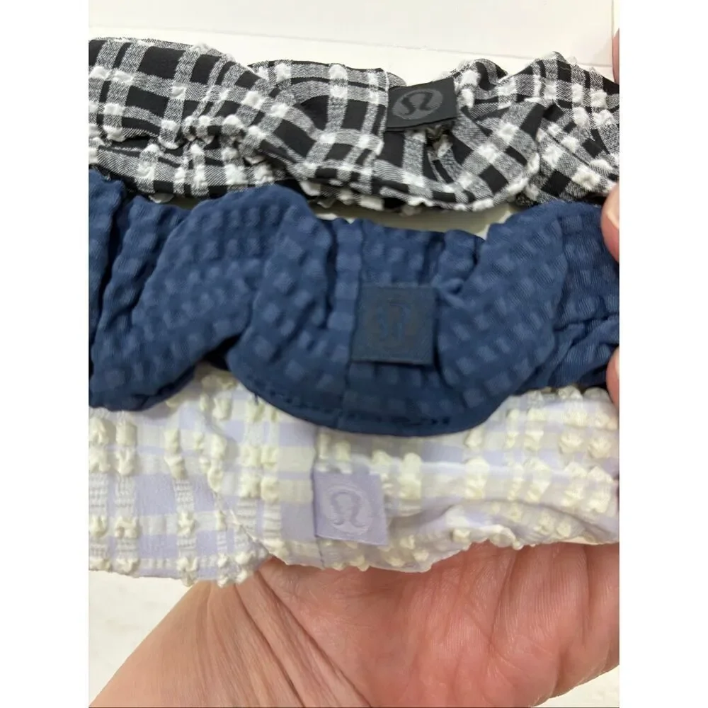 Lululemon NWT Uplifting Scrunchies Pack of 3 Black Navy and Lavender One Size